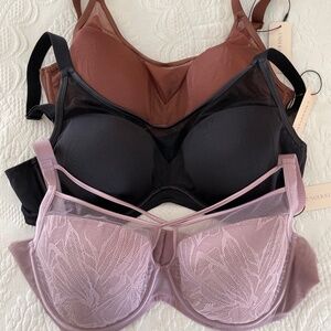 UNDERSTANCE 3 NWT Soft Cup Bras - Elderberry Lace /BLK /Mocha/36D